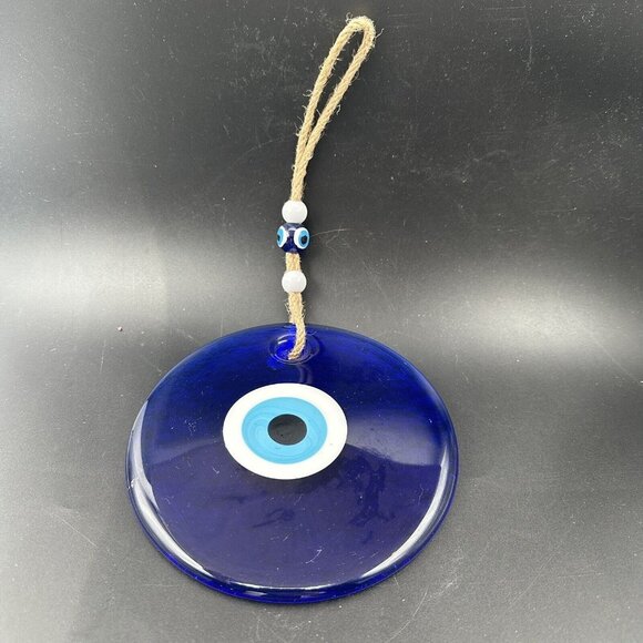 Large Blue Evil Eye Turkish Glass Wall Hanging Protection Amulet Nazar Decor 6" - Picture 2 of 9